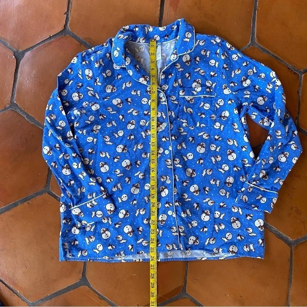 Womans XL (18-20) Lands End Blue Snowman Holiday Pajamas Set Pants Top Flannel